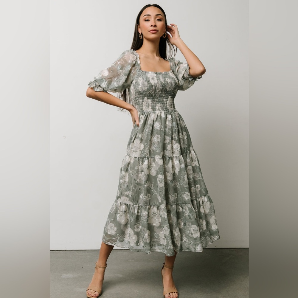Baltic Born Fabian Jacquard Midi Dress - Dusty Sage - Medium